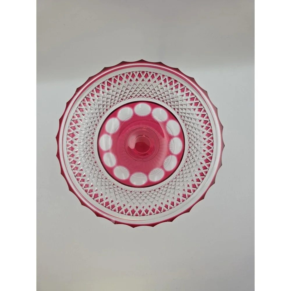 Vintage Cranberry Flash Glass Compote 6